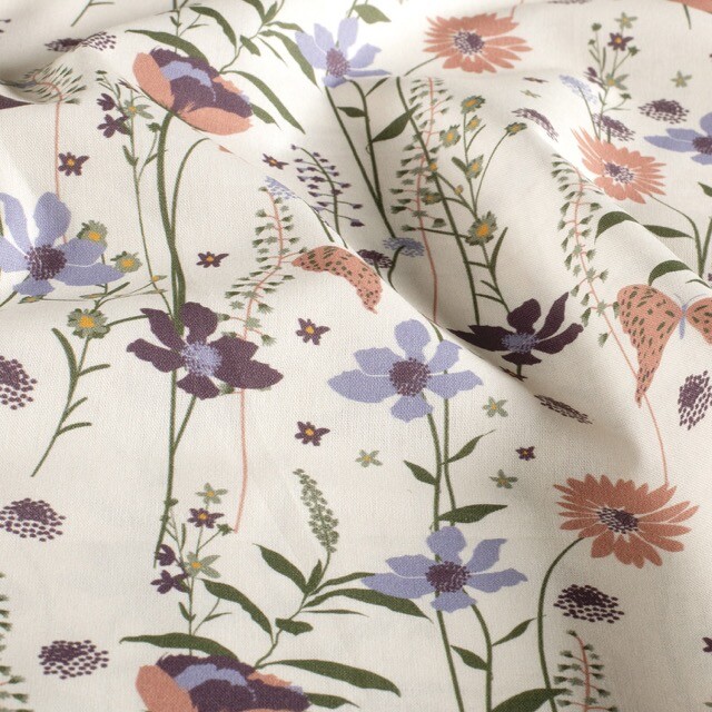 Baumwolle popeline blumen offwhite