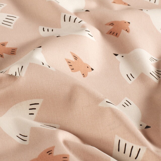 Baumwolle popeline vögel altrosa