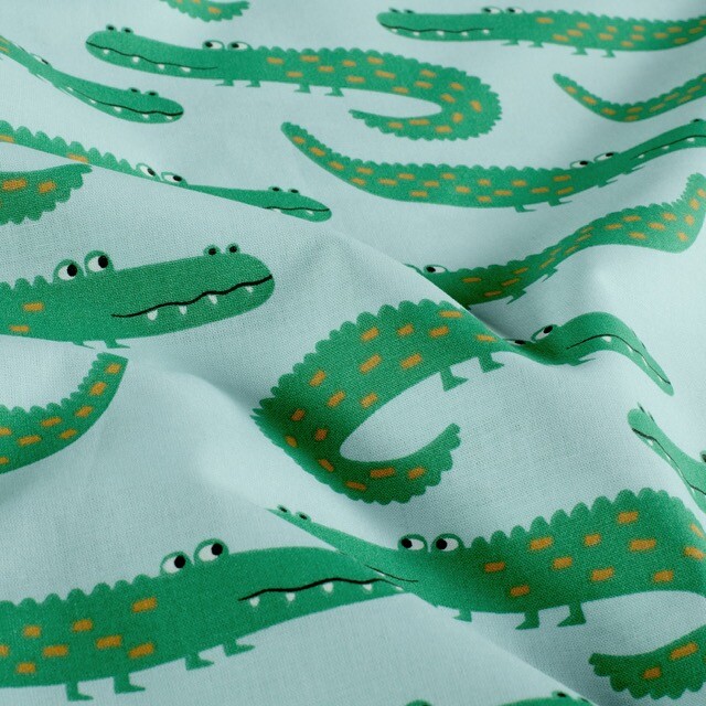 Baumwolle popeline krokodile babyblau