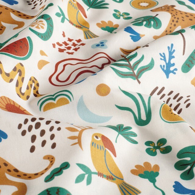 Baumwolle popeline tiere offwhite