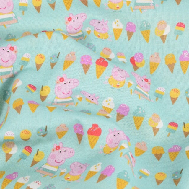 Baumwolle Popeline Peppa Pig Eis mint