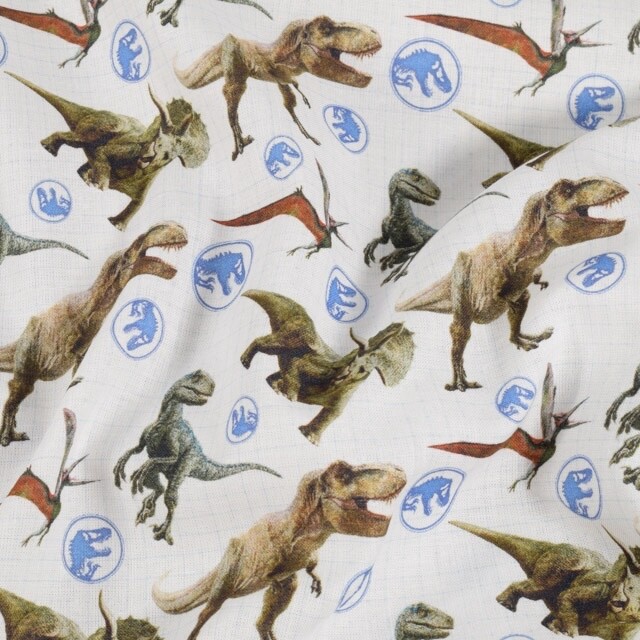Baumwolle Popeline Jurassic World Dinos weiß