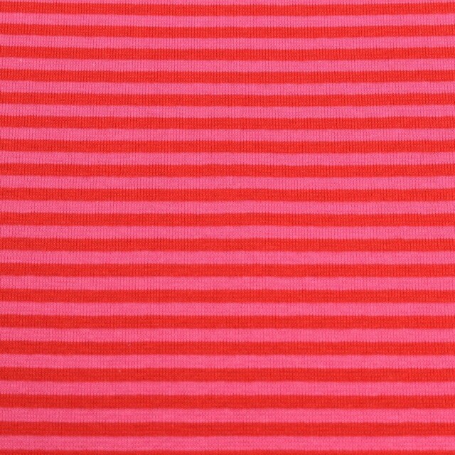 50x70 cm Bündchenstoff gestreift 4mm rot/pink