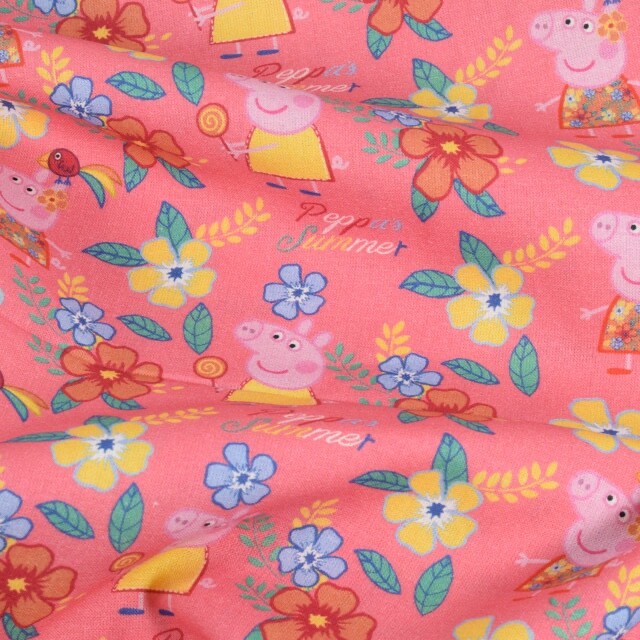 Baumwolle Popeline Peppa Pig Blumen rosa