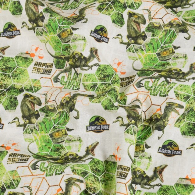 Baumwolle Popeline Jurassic Park Dinos offwhite