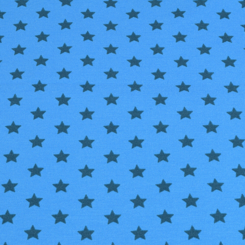 95x150 cm Baumwolljersey Sterne petrol/aqua