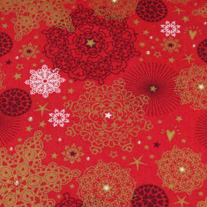 50x140 cm Baumwolle Christmas Sterne und Herzen rot/gold