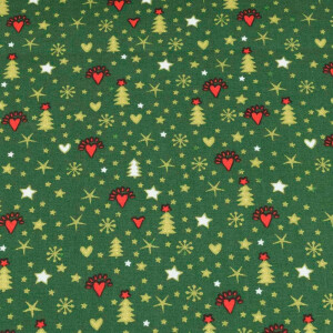 50x140 cm Baumwolle Christmas Schneeflocken, Sterne, Bäume dunkelgrün/gold