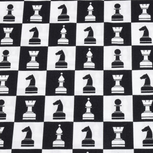 50x150 cm Baumwolle Karo schwarz/weiß mit Schachfiguren