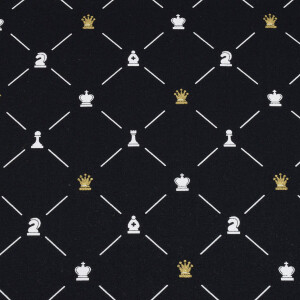 50x150 cm Baumwolle Karo schwarz mit Schachfiguren in gold/weiß