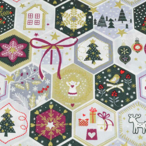50x140 cm baumwolle christmas Hexagons offwhite/gold