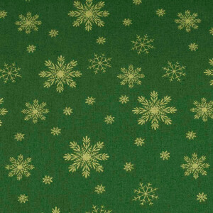 50x140 cm baumwolle christmas Schneeflocken dunkelgrün/gold