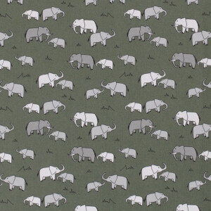 Baumwolle popeline Elefanten khaki grün