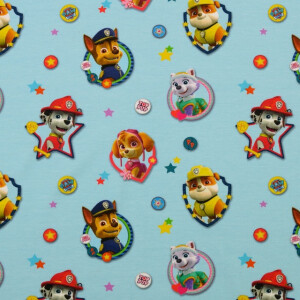 Baumwolljersey Digitaldruck Paw Patrol hellblau