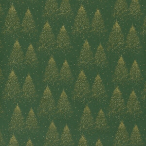 Baumwolle Christmas Bäume grün/gold