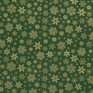 Baumwolle Christmas Schneeflocken grün/gold