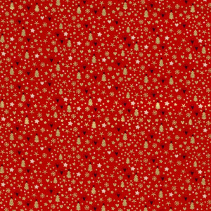 50x145 cm Baumwolle Christmas Sterne/Bäume/Herzen rot/gold