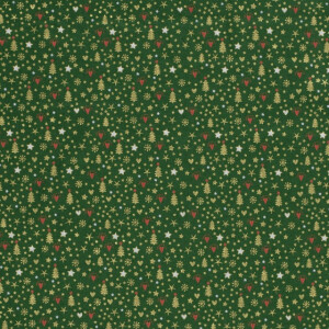 50x145 cm Baumwolle Christmas Sterne/Bäume/Herzen grün/gold