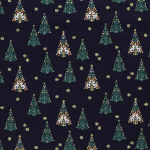 50x145 cm Baumwolle Christmas Bäume marine/gold