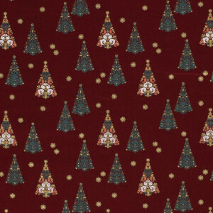 50x145 cm Baumwolle Christmas Bäume rot/gold