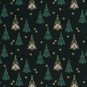 Baumwolle Christmas Bäume grün/gold