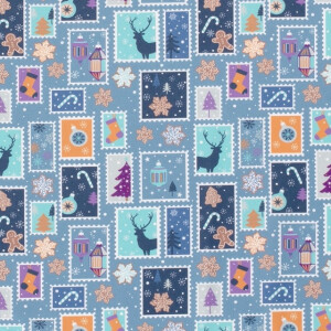 50x145 cm Baumwolle Christmas Collage indigo