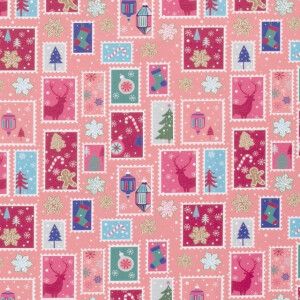 50x145 cm Baumwolle Christmas Collage rosa