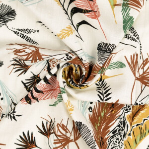 Viskose Leinen Blumen offwhite