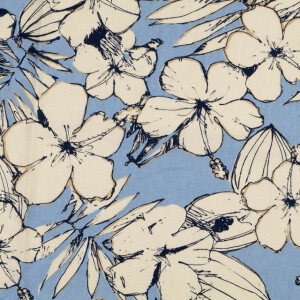 Viskose Leinen gewaschen Blumen jeansblau