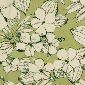 Viskose Leinen gewaschen Blumen lime