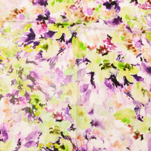 Viskose Leinen Voile Digitaldruck Blumen lila/lime