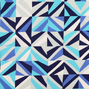 Viskose Popeline Geometrisch blau/türkis