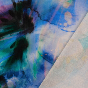 Viskose Leinen Digitaldruck Batik blau