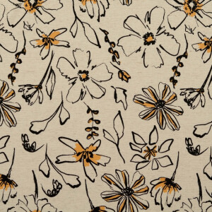 Viskose Leinen Blumen offwhite/orange