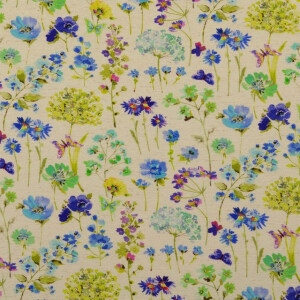 Viskose Leinen Digitaldruck Blumen blau