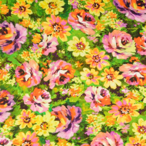 Viskose Satin Digitaldruck Blumen grün