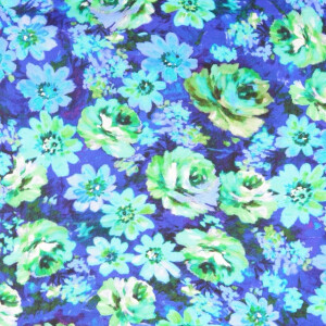 Viskose Satin Digitaldruck Blumen blau