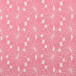 Baumwoll Musselin Stickerei Blumen rosa
