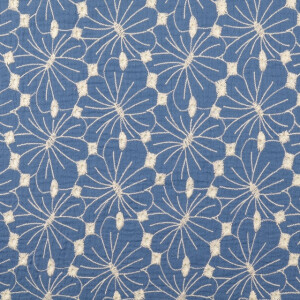 Baumwoll Musselin Stickerei Blumen jeansblau