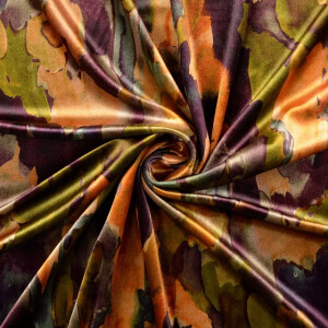 Samt stoff digitaldruck batik orange multicolor