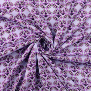 Viskose satin digitaldruck geometrisch flieder