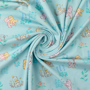 Baumwolljersey digitaldruck glücksbärchen türkis