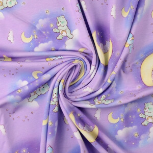 Baumwolljersey digitaldruck glücksbärchen träume flieder