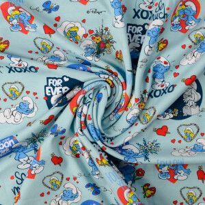 Baumwolljersey digitaldruck schlümpfe hellblau