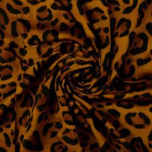 Viskose satin digitaldruck leopard senf