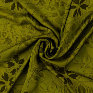 Viskose satin digitaldruck blumen olivgrün