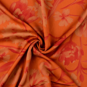 Viskose satin digitaldruck blumen orange