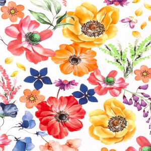 Baumwolljersey Digitaldruck Blumen weiß
