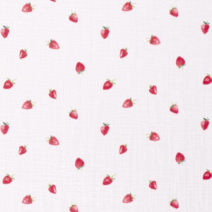 Baumwollmusselin Erdbeeren weiß