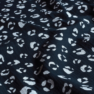 Baumwoll Musselin Leopard marine